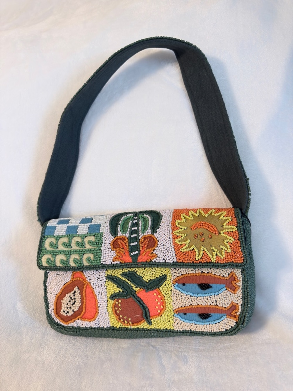 America and Beyond Handcrafted Beaded Patchwork Summer Vibes Shoulder Bag